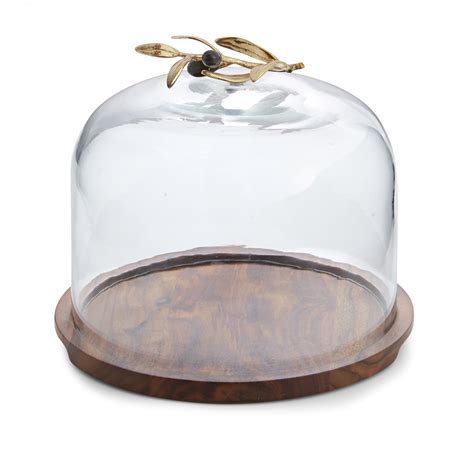 Michael Aram Olive Branch Glass Dome Wood Base