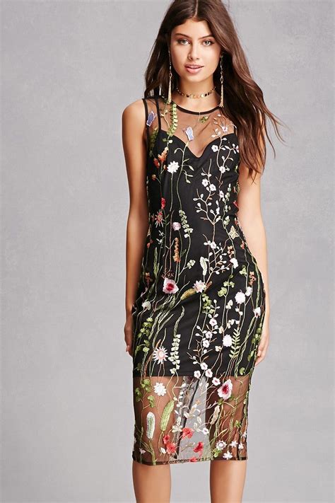 Embroidered Sheer Mesh Dress Bodycon Dress With Sleeves Bohemian