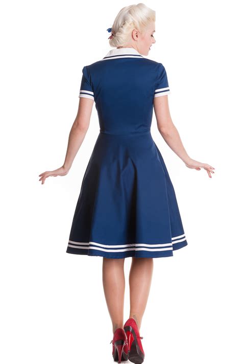 Rkp6 Hell Bunny Seafarer 50s Sailor Nautical Dress Rockabilly Pin Up