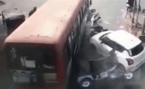 Two Killed Five Injured As Bus Crushes Vehicles After Driver Suffers