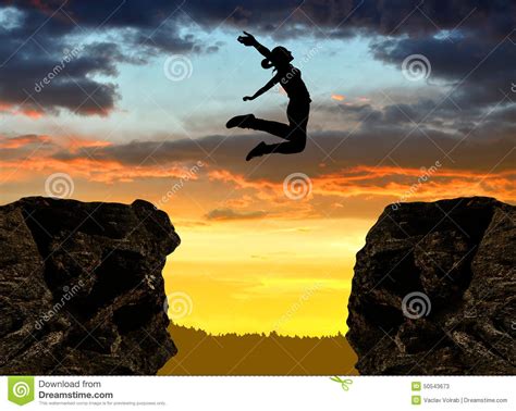 Silhouette the Girl Jumping Over the Gap Stock Image - Image of action
