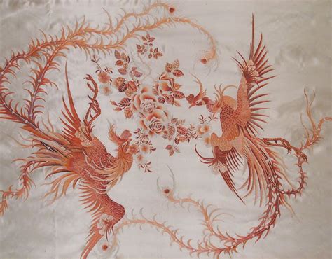 Chinese Phoenix Embroidered Panel Nghệ Thuật Họa Tiết Điêu Khắc