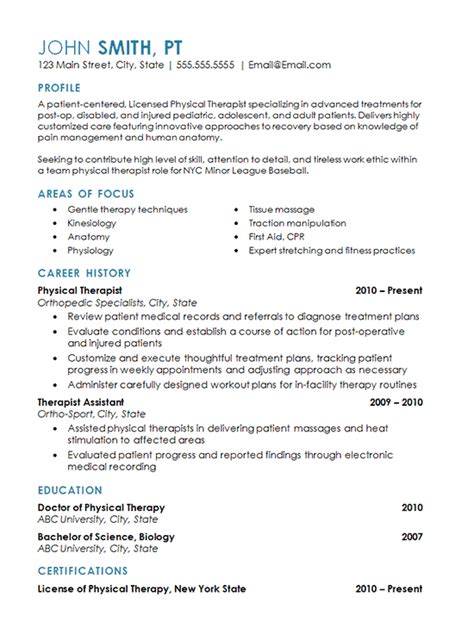 physical therapy resume  sports