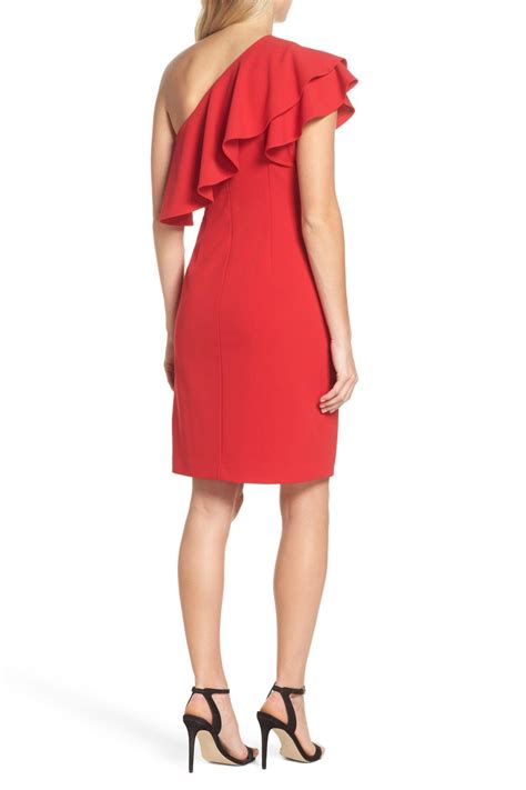 Vince Camuto One Shoulder Ruffle Dress In Red Lyst