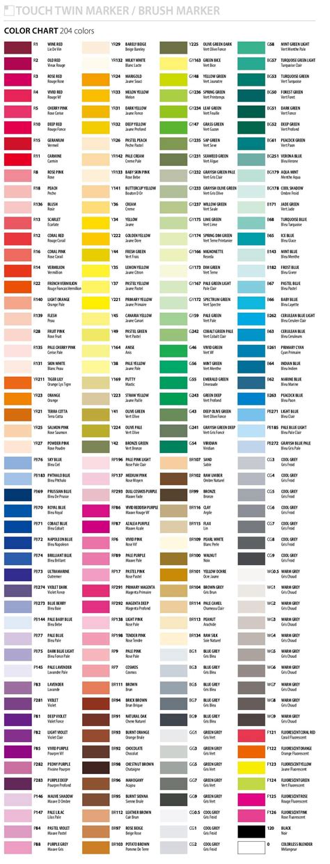 Touch Twin Marker Color Chart 204 Colors Goodnotes