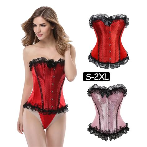 Red Womens Corsets And Bustiers Tops Strapless Gothic Overbust Corset