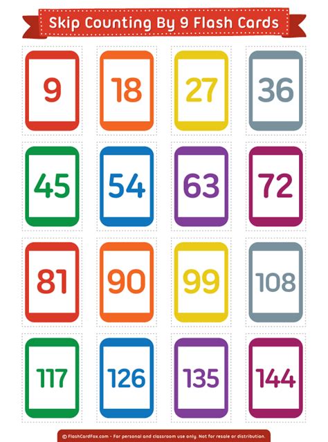 Free Printable Skip Counting By 9 Flash Cards Download Them In Pdf