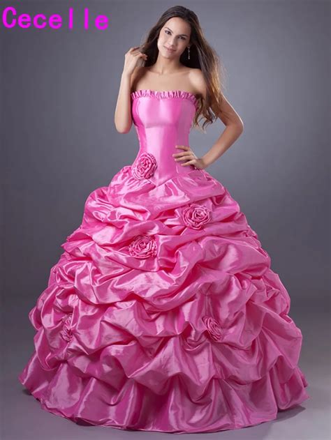 Hot Pink Ball Gown Quinceanera Dresses 2017 Sweetheart Vintage Taffeta