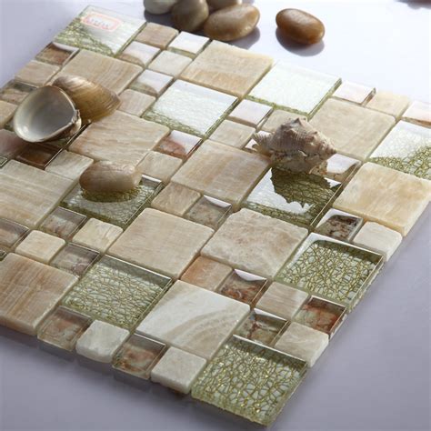 Stone And Glass Mosaic Sheets Square Tiles Natural Marble Tile