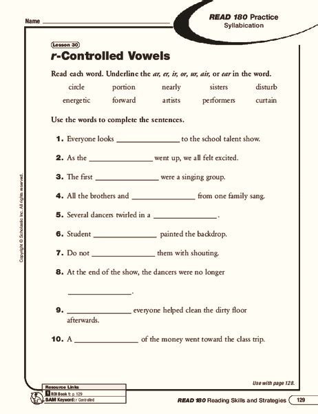R Controlled Vowels Worksheet