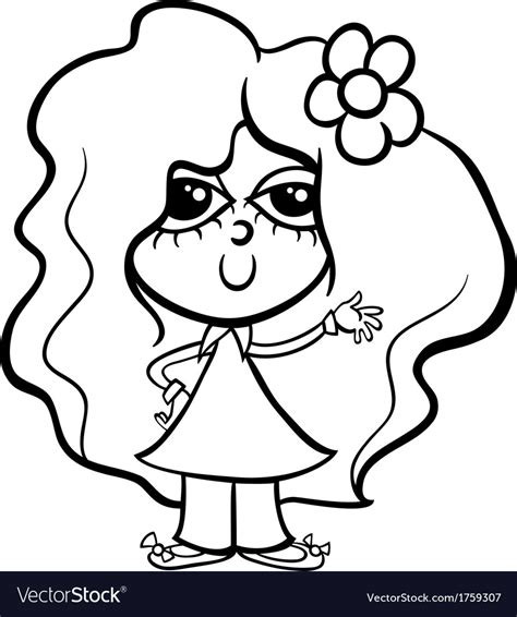 Cute Girl Cartoon Coloring Page Royalty Free Vector Image