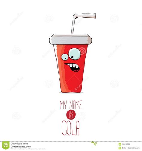 Vector Funny Cartoon Cute Red Party Paper Cola Cup With Straw Isolated