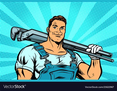 Plumber Worker With Adjustable Wrench Royalty Free Vector