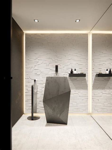 Black And White Modern Powder Room With Stone Wall Hgtv