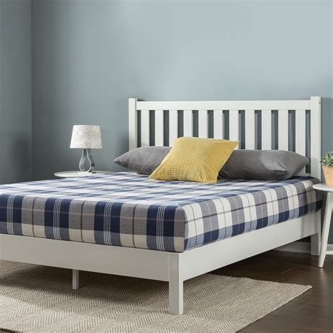 Zinus Clara Acacia White Wood Bed Frame With Slatted Headboard Mattress Foundation Double