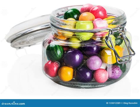 Chewing Gum And Candies Of Different Colors In A Glass Jar Stock Image