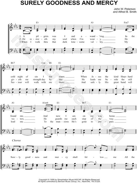 John W Peterson Surely Goodness And Mercy Hymn Choral Sheet Music In