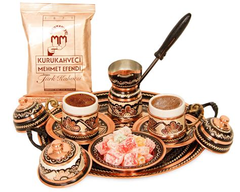 Turkish Coffee Cup Set For 2 With Copper Coffee Pot And Kocatepe