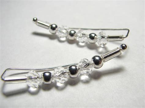 Ear Pins Earring Pins Silver And Faceted Crystals Pair Earrings