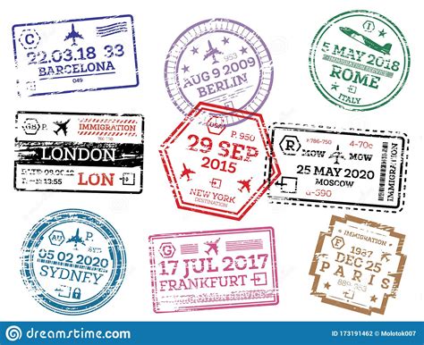 Collection Of Passport Stamps Isolated On White Stock Vector Illustration Of Envelope London