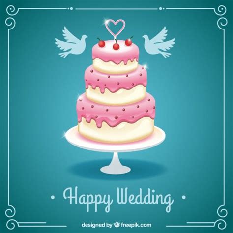 Free Vector Happy Wedding Card With A Cake Happy Wedding Cartoon