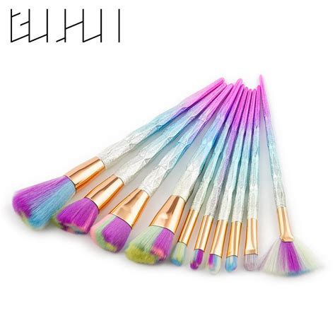 Gujhui 10 Pcs Professional Makeup Brush Set Rainbow Makeup Brushes