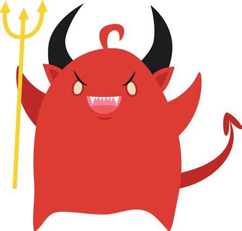 Vector Illustration Of Cute Little Red Devil Standing With Pitchfork On