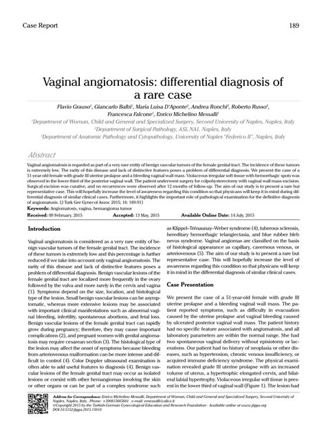 Pdf Vaginal Angiomatosis Differential Diagnosis Of A Rare Case