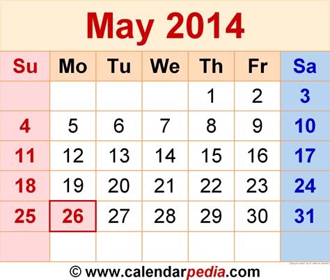 May 2014 Calendar Templates For Word Excel And Pdf