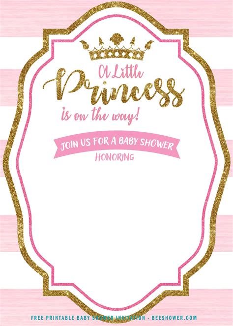 Free Pink And Gold Princess Baby Shower Invitation Templates Free