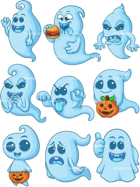 Blue Halloween Ghost Cartoon Clipart Vector Friendlystock