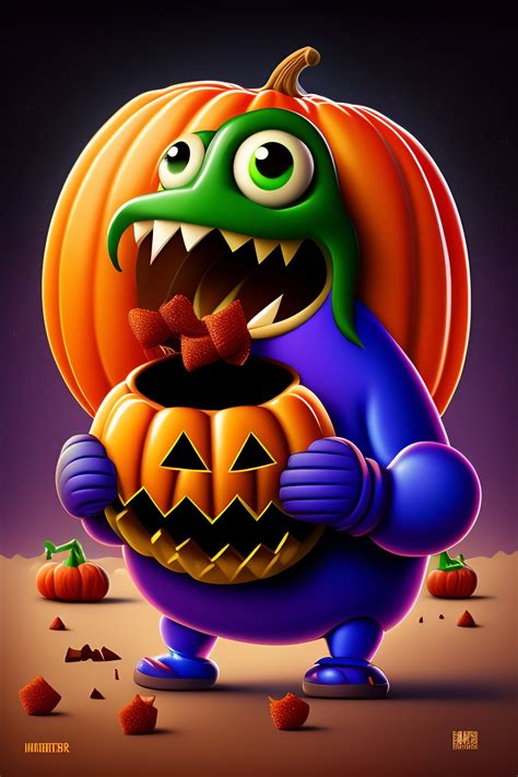 lexica cartoon monster hallowen eating chocolate