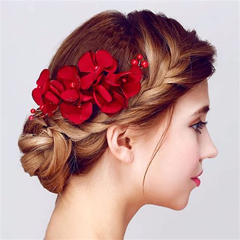 YAZILIND New Fashion Hair Accessories For Women Red Flower Headdress Wedding Bridal Hair Jewelry