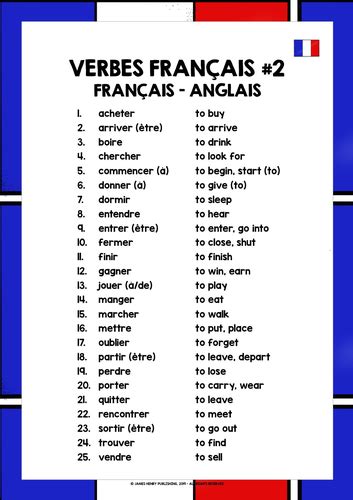 French Verbs Reference List 2 Teaching Resources