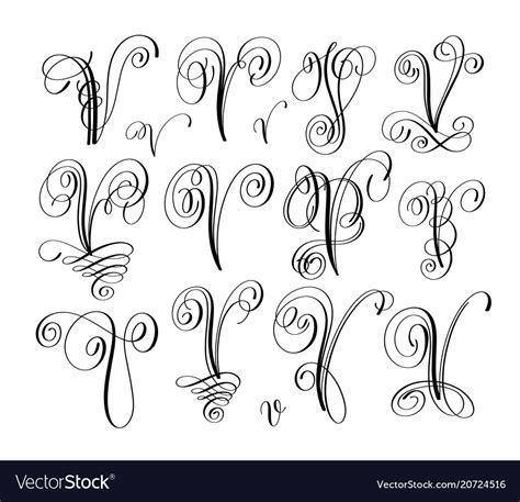Calligraphy Lettering Script Font V Set Hand Vector Image