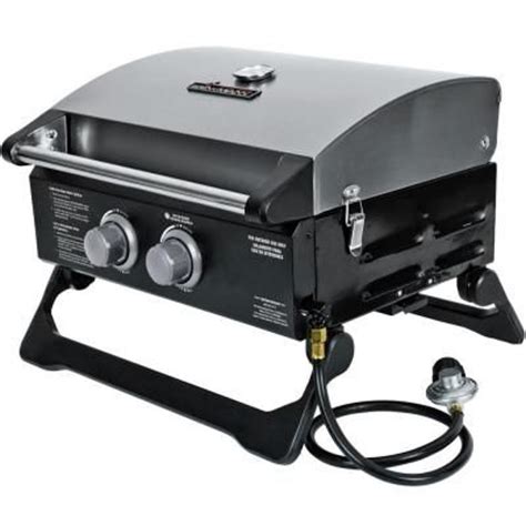 Has a burner on one side. Gas Line T: Brinkmann 2 Burner Gas Tabletop Grill