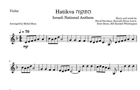Israel National Anthem Hatikvah Arr Harmonistas Sheet Music