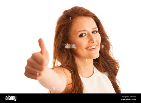 Business Woman Showing Thumb Up As A Gesture For Success Isolated Over