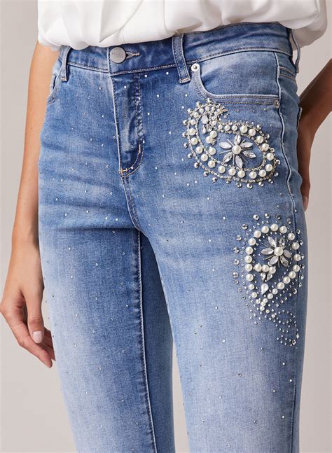 Pearl And Rhinestone Detail Jeans Fashion Jean Pocket Designs Denim