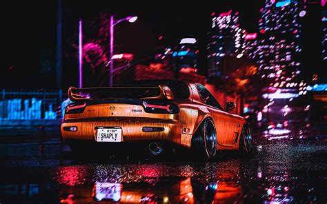 Download Wallpapers 4k Mazda Rx 7 Tuning Supercars Night Low Rider