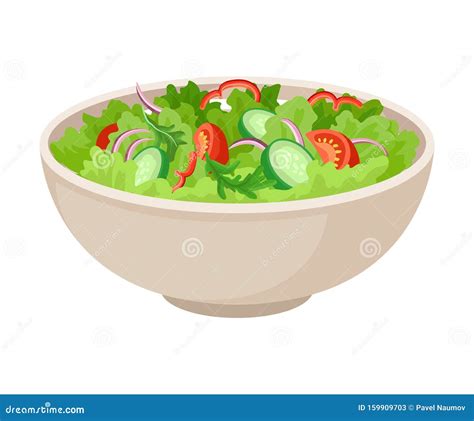 The Bowl With Fresh Green Vegetarian Salad Mix Vector Illustration