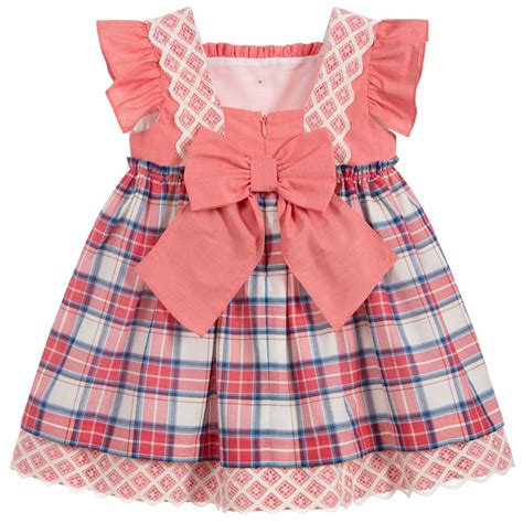 Dolce Petit Girls Pink Check Cotton Dress Childrensalon Outlet