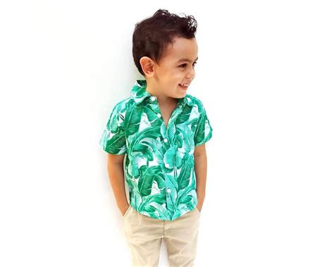 Boy Button Up Shirt Green Tropical Tiny Tots Kids