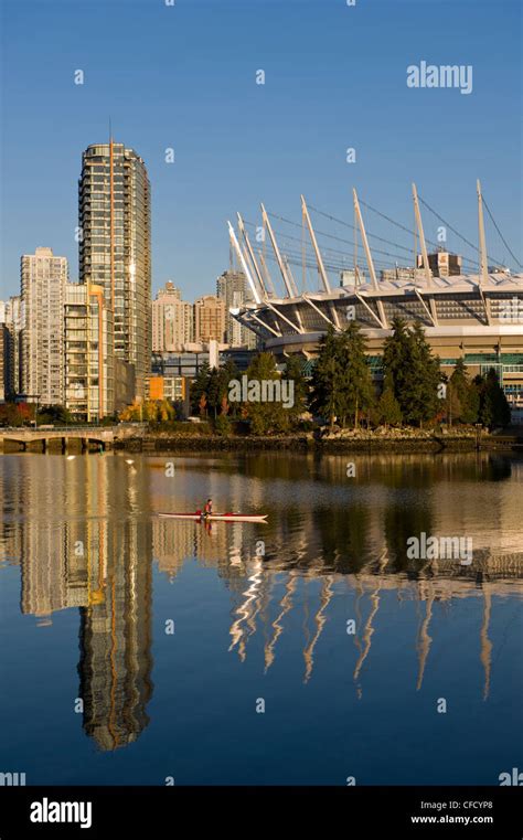 Kayaker Bc Place Stadium False Creek Vancouver British Columbia