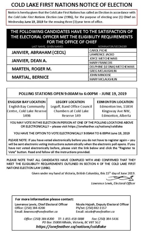 Cold Lake First Nations Notice Of Election Cold Lake First Nations