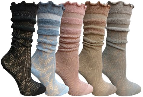 Yachtandsmith 5 Pairs Ruffle Slouch Socks For Women Unique Frilly Cuff Fashion Trendy Ankle Socks