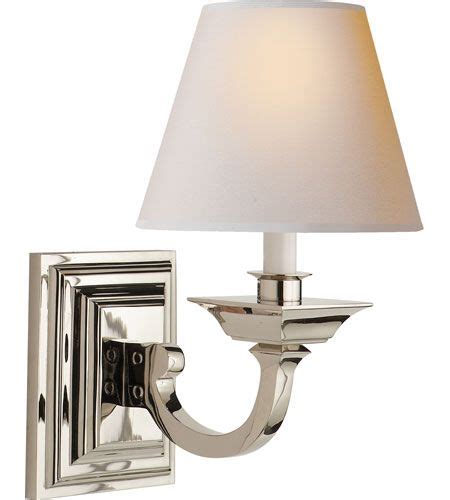 White wall bathroom interior with a metal decoration details, a wooden floor and a double sink with a mirror standing near it. Visual Comfort MS2012PN-NP Michael S Smith Edgartown 1 ...