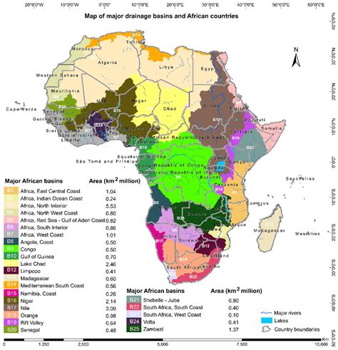 Hydrological Map Showing Major Rivers Lakes 25 Major Basins And 55 Countries Of Africa.ppm