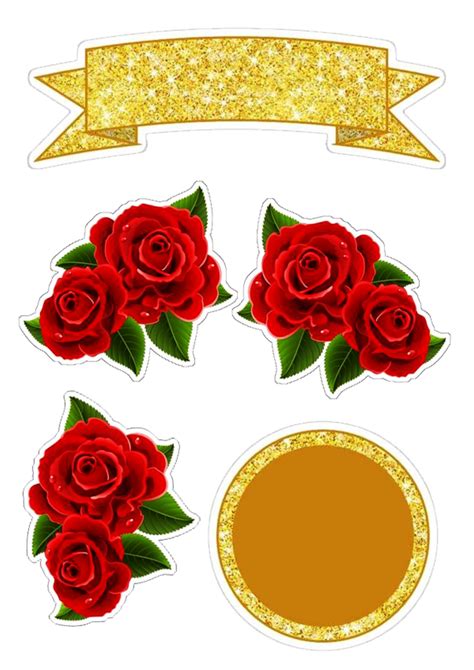 Topo De Bolo Dourado Com Flores Vermelhas Png Rosas Vermelhas Bolo My Xxx Hot Girl