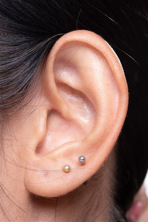 Body Part Of Asian Female Ear Left Side Stock Photo Image Of Eyelid Closeup 155476422